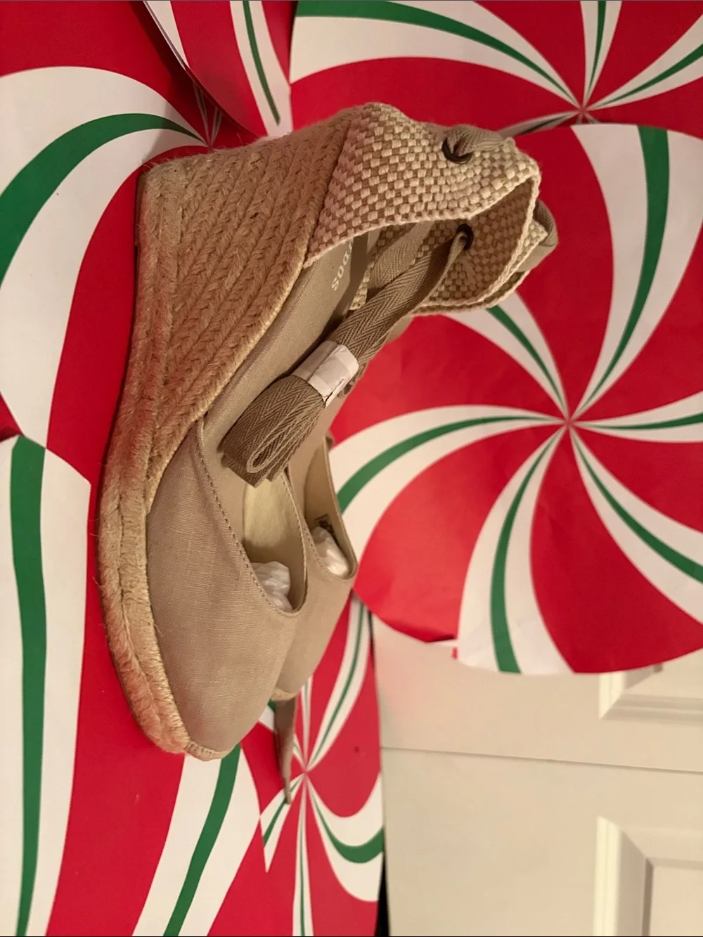 Soludos Beige Linen Espadrille Wedge Wrap Sandals
